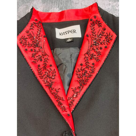 KASPER Blazer Jacket Beaded Long Sleeve Lined Black Red Womens Size 10 - Picture 4 of 9
